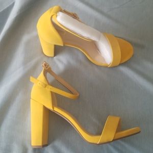 12M Mustartd Yellow Chunky High Heel Open Toe Sand